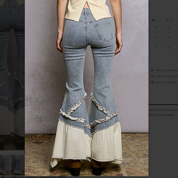 POL Marcella 3 Stretchy Denim Pants with Flared Leg and Gauze Ruffle - Picture 4 of 6